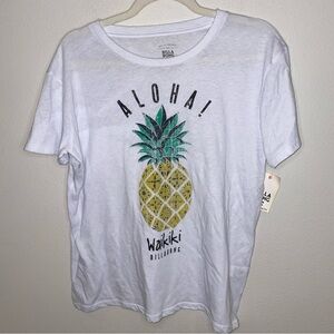 Billabong Aloha Waikiki Pineapple T Shirt‎ Woman’s L NWT White